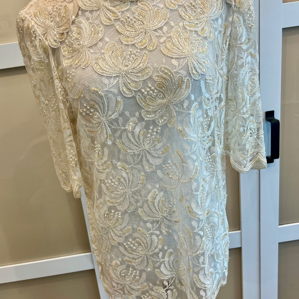 Vintage Lace and Beaded Scalloped Top
